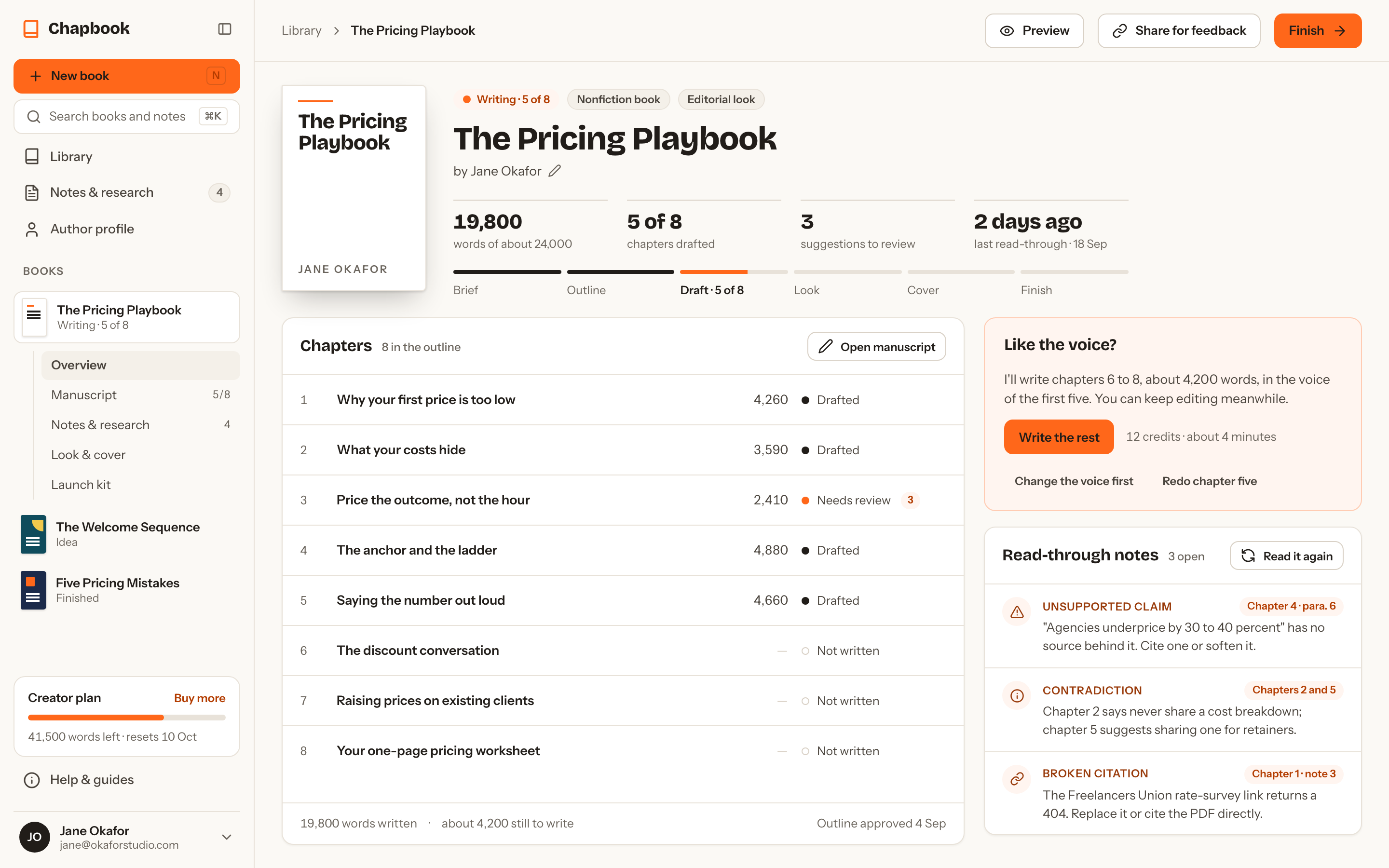 Chapbook — AI Writing Studio for Nonfiction Books